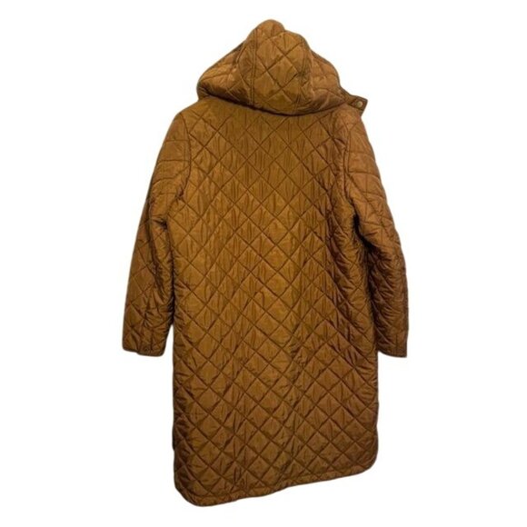 EUC Joules Chatham Womens Quilted Rust Longline Coat W/ Hood & Pockets US 12 - Picture 7 of 15